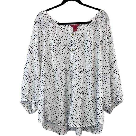 Sunny Leigh White & Black Polka Dot Button Down Flowy Blouse - Picture 1 of 6